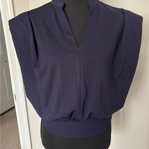 Commense Deep V Navy Blouson Top